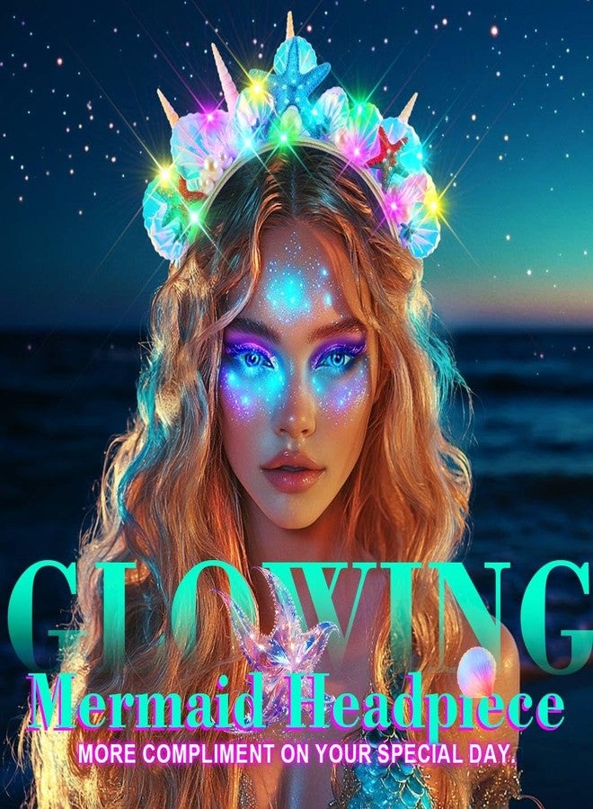 Zoestar Light Up Mermaid Costume Headband Led Seashell Hair Band Glowing Party Hair Accessories for Women - Image 5