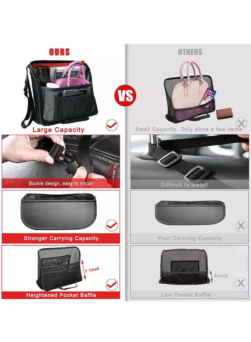 KASTWAVE Car Net Pocket, Large Capacity Storage Bag Hanging Between Seats, Car Front Seat Handbag Holder, Car Storage Bag Suitable for Storing Wallets Mobile Phones Document Bags Tissues Handbags Black  - Image 3