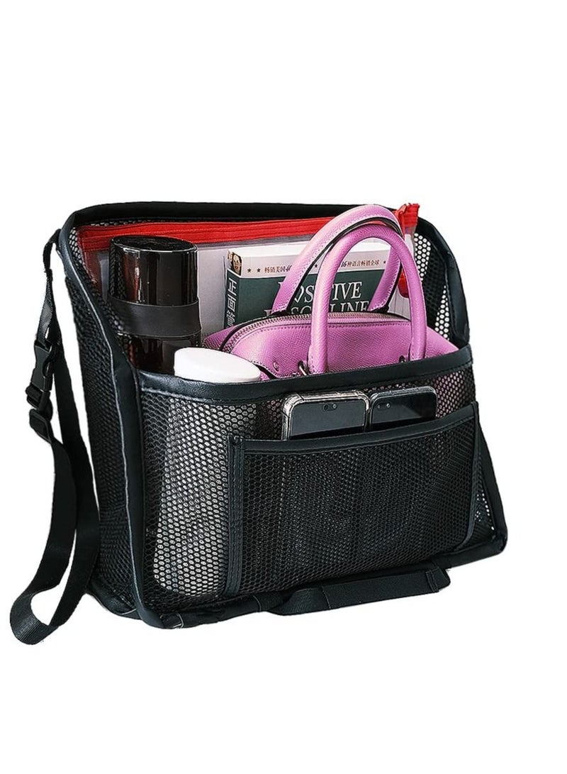 KASTWAVE Car Net Pocket, Large Capacity Storage Bag Hanging Between Seats, Car Front Seat Handbag Holder, Car Storage Bag Suitable for Storing Wallets Mobile Phones Document Bags Tissues Handbags Black  - Image 1