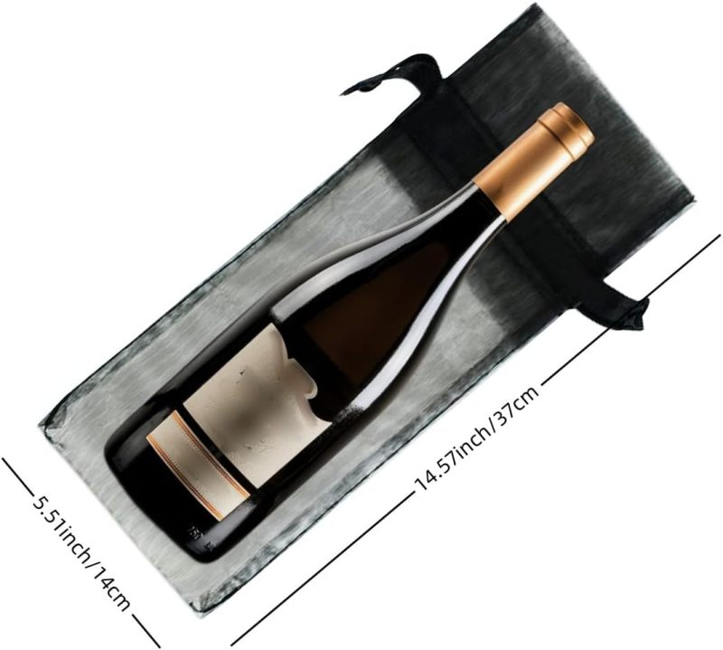 Wine Bags: 15x38CM 60-Pack Set - Reusable Durable Kraft & Black Transparent Mesh Organza With Secure Drawstring Closure For Standard Tall Bottle Wrapping, Festive Gifting Occasions - Image 3