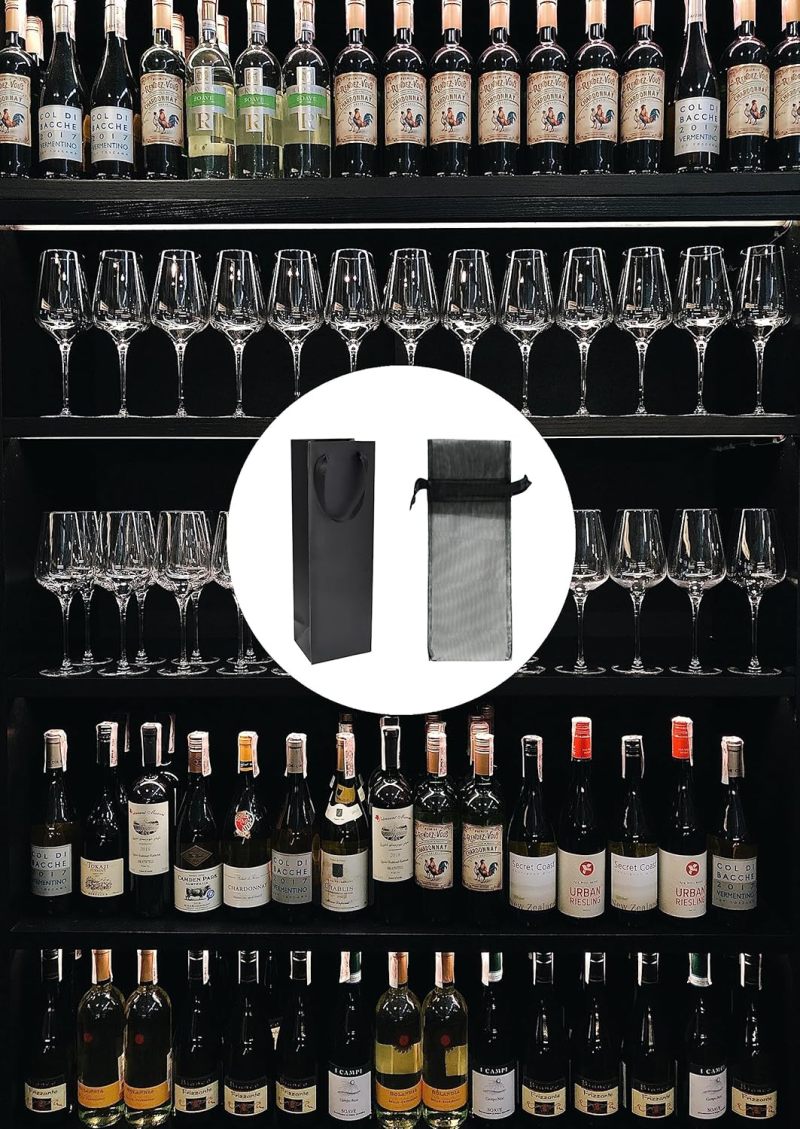 Wine Bags: 15x38CM 60-Pack Set - Reusable Durable Kraft & Black Transparent Mesh Organza With Secure Drawstring Closure For Standard Tall Bottle Wrapping, Festive Gifting Occasions - Image 4