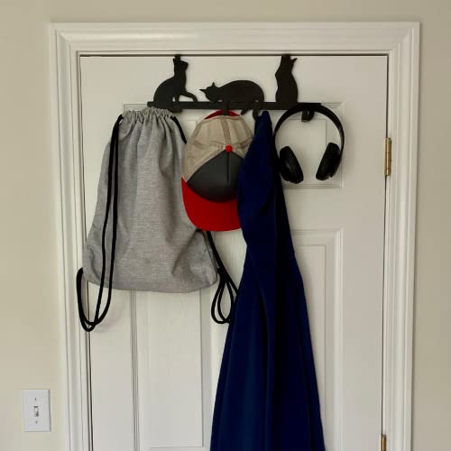 Evelots Over The Door 4 Hook Towel/Coat Rack Hanger Organizer, Kitty Cat Design-Easy No Tool Installation-Black Iron-Holds 20 lbs. - Image 4