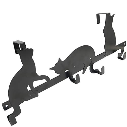 Evelots Over The Door 4 Hook Towel/Coat Rack Hanger Organizer, Kitty Cat Design-Easy No Tool Installation-Black Iron-Holds 20 lbs. - Image 5