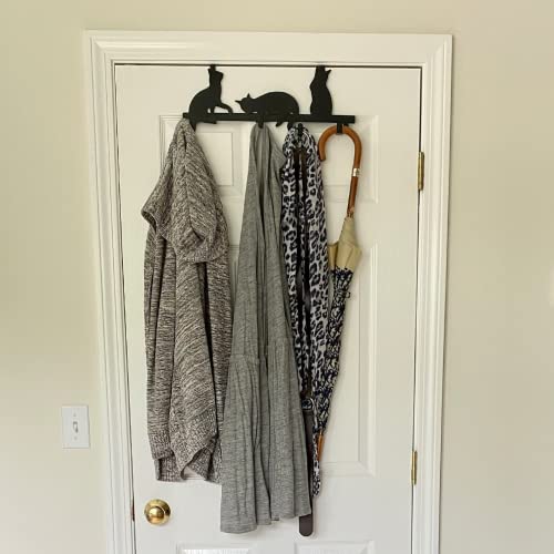 Evelots Over The Door 4 Hook Towel/Coat Rack Hanger Organizer, Kitty Cat Design-Easy No Tool Installation-Black Iron-Holds 20 lbs. - Image 3