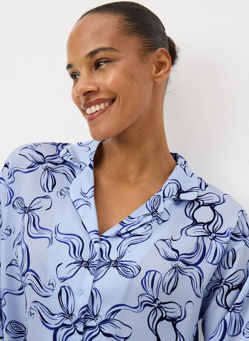 ماتلان بيجامة ساتان بفيونكة زرقاء