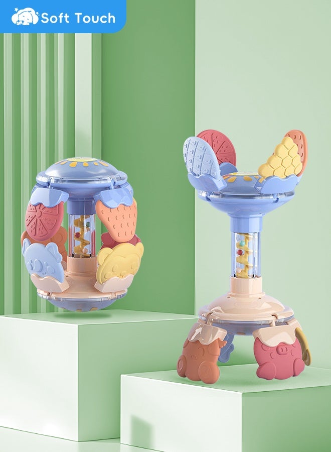 سوفت تاتش لعبة عضاضة للأطفال متعددة الأوضاع، خشخيشة للأطفال الصغار، ألعاب مهدئة مع منزلق حلزوني، لعبة مضغ للأطفال من عمر 0 ​​إلى 3 سنوات، للأولاد والبنات (أزرق) - Image 3