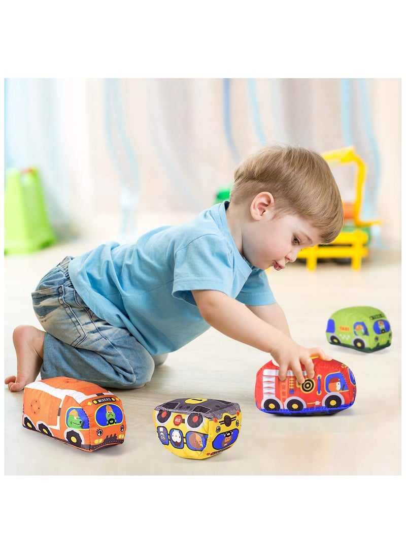 unikbebe 6PCS Soft Car Toys with Music and Sound for Toddlers, Educational Plush Vehicle Set with Playmat & Storage Bag, Montessori Baby Car Toys, Cloth Stuffed Vehicle Toy for Infants, Tummy Time Developmental Toy, Washable Soft Fabric Cars for 12+ Months - Image 3