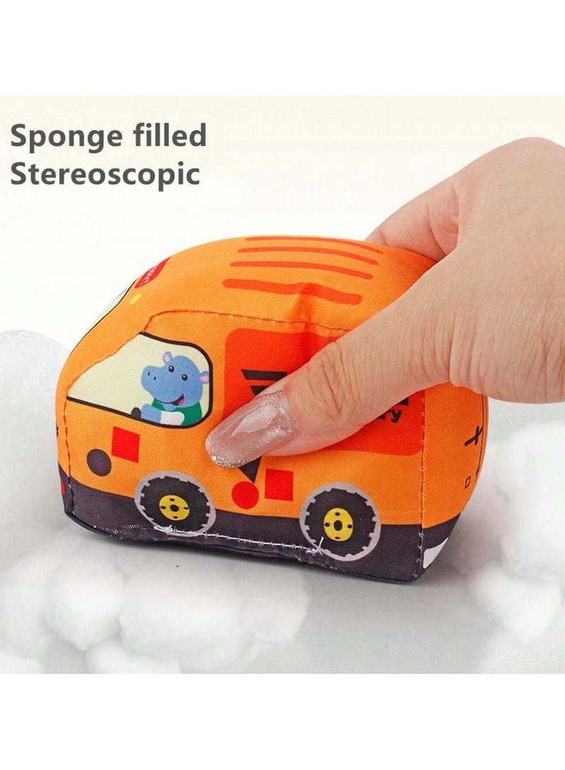 unikbebe 6PCS Soft Car Toys with Music and Sound for Toddlers, Educational Plush Vehicle Set with Playmat & Storage Bag, Montessori Baby Car Toys, Cloth Stuffed Vehicle Toy for Infants, Tummy Time Developmental Toy, Washable Soft Fabric Cars for 12+ Months - Image 4