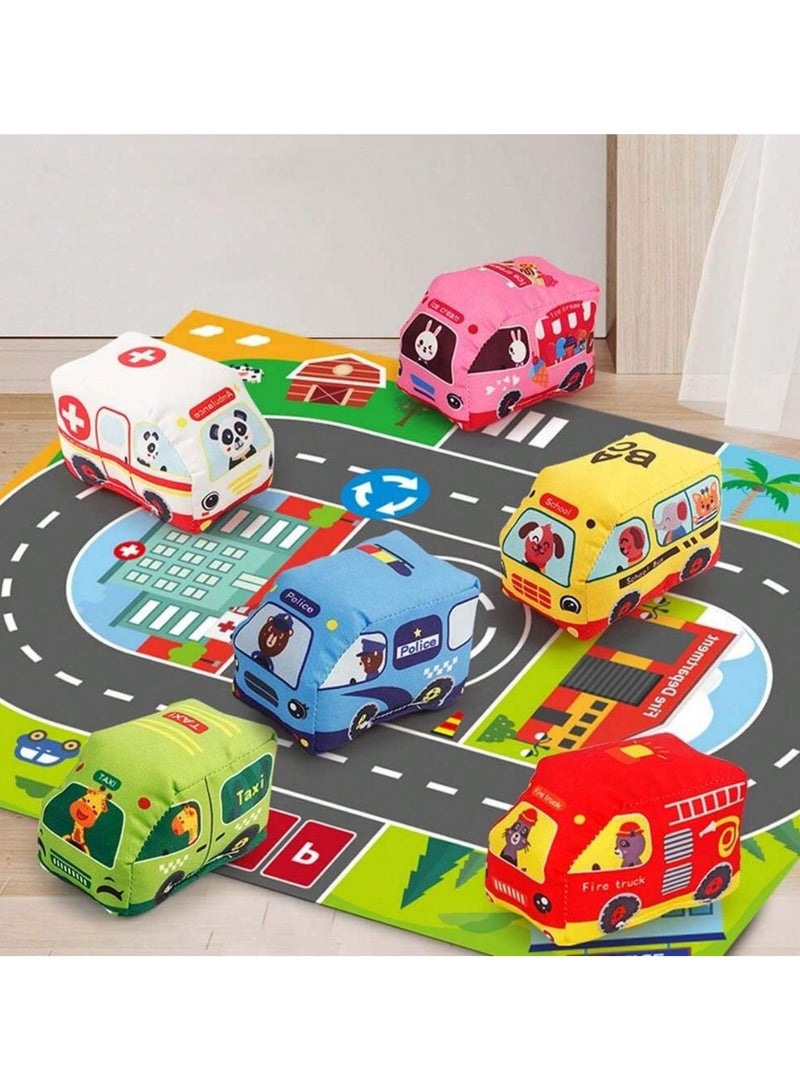 unikbebe 6PCS Soft Car Toys with Music and Sound for Toddlers, Educational Plush Vehicle Set with Playmat & Storage Bag, Montessori Baby Car Toys, Cloth Stuffed Vehicle Toy for Infants, Tummy Time Developmental Toy, Washable Soft Fabric Cars for 12+ Months - Image 5