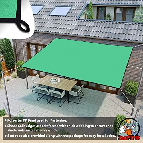 HIPPO Shade Sail with Polyester Band Affordable & Premium 150 GSM Sun Shade UV Block for Outdoor Car Parking (Green, 9.5FTX8FT) - Image 2