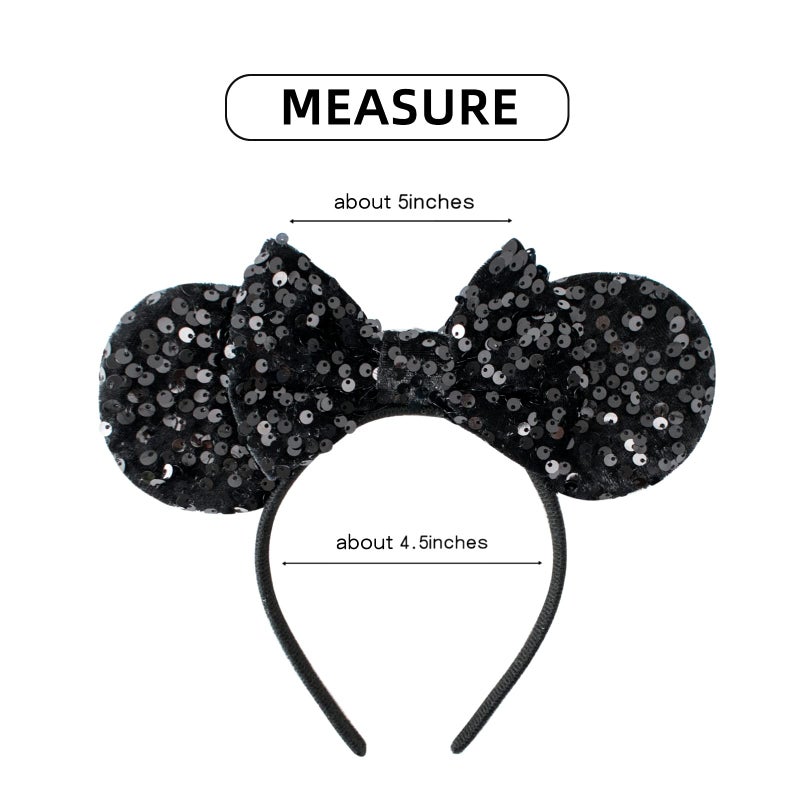 KARETT Mouse Ears Bow Headbands, Sparkle Mouse Ears Headband Glitter Hair Band for Party Princess Decoration Cosplay Costume - Image 2