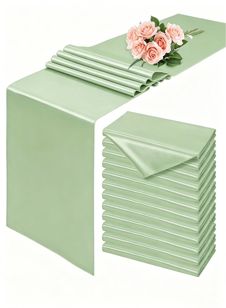12 Pack Table Runner, 30 x 183 CM Smooth Silk Table Runner for dining Table, Sage Green Table Runner for Wedding, Party, Banquet, Events, Graduations, Engagements and Home - Image 1