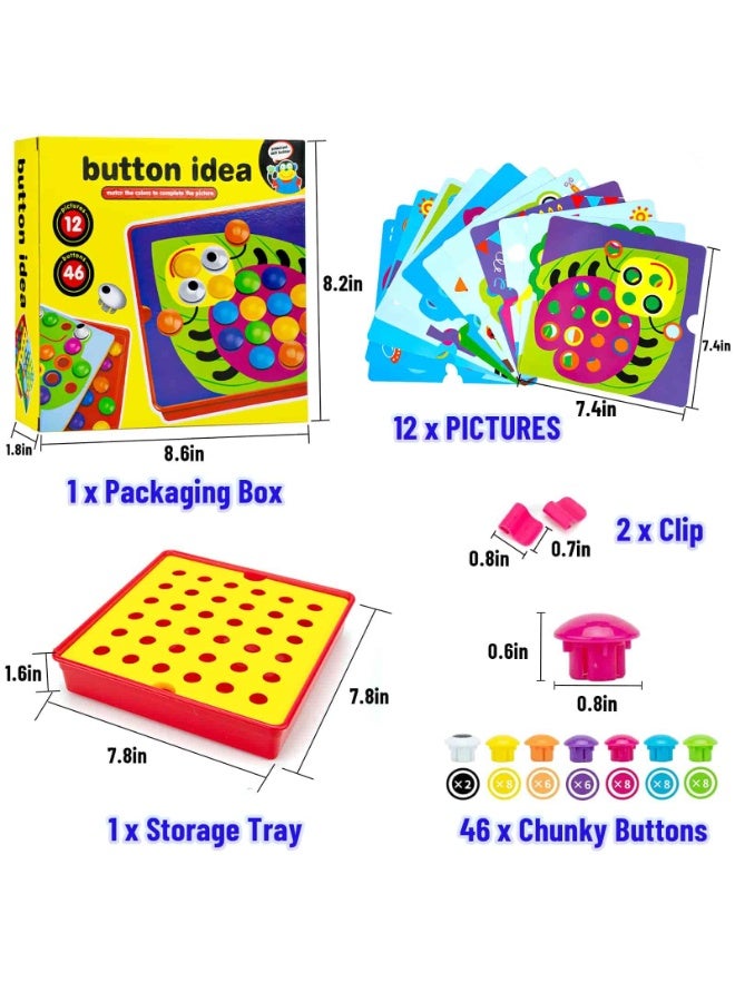 أديلي ألعاب فن الأزرار للأطفال - لوح تعليمي مبكر مع فسيفساء مطابقة الألوان، لعبة المهارات الحركية الدقيقة للأولاد والبنات 3+ - Image 2