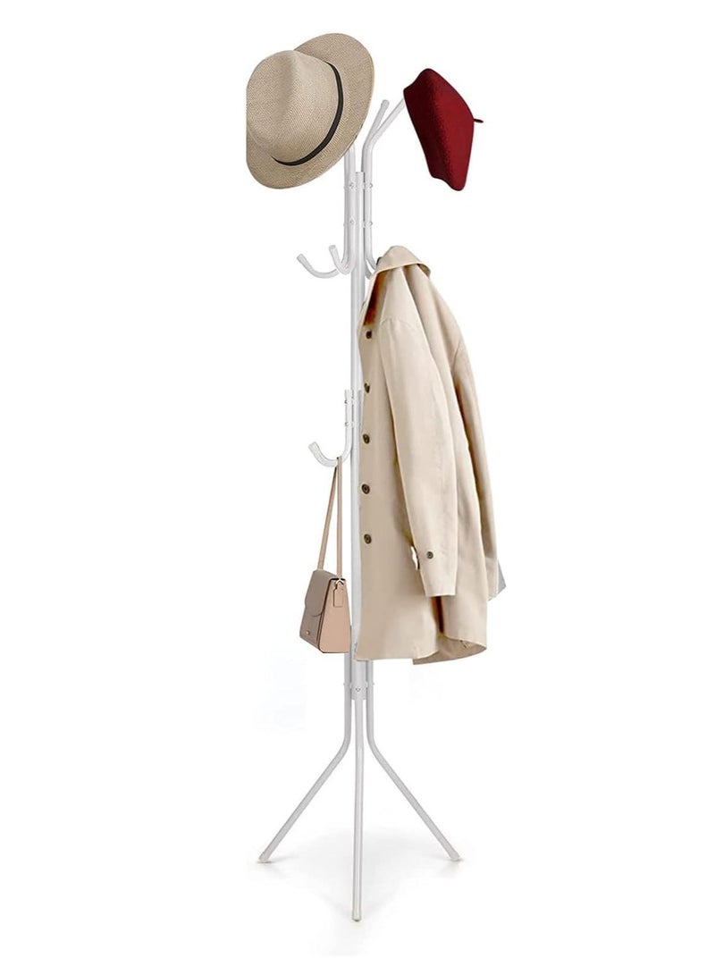 MARKQ Clothes Hanging Stand with 12 hooks Coat Rack for Hat Handbag Scarf Abaya Hijabs Jacket Umbrella Entryway Bedroom Hallway Dormitory Office Cloth Stand Rack, White  - Image 1
