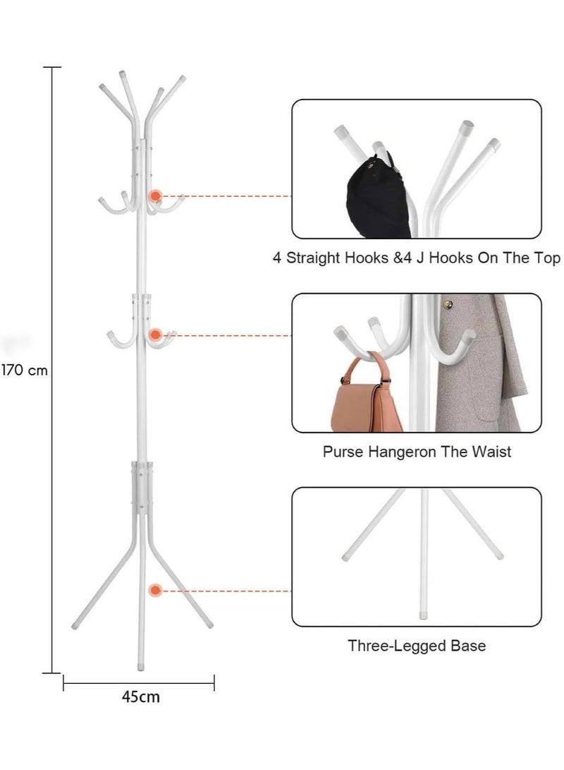 MARKQ Clothes Hanging Stand with 12 hooks Coat Rack for Hat Handbag Scarf Abaya Hijabs Jacket Umbrella Entryway Bedroom Hallway Dormitory Office Cloth Stand Rack, White  - Image 2