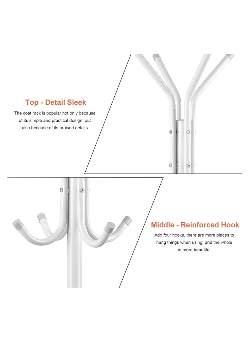 MARKQ Clothes Hanging Stand with 12 hooks Coat Rack for Hat Handbag Scarf Abaya Hijabs Jacket Umbrella Entryway Bedroom Hallway Dormitory Office Cloth Stand Rack, White  - Image 3