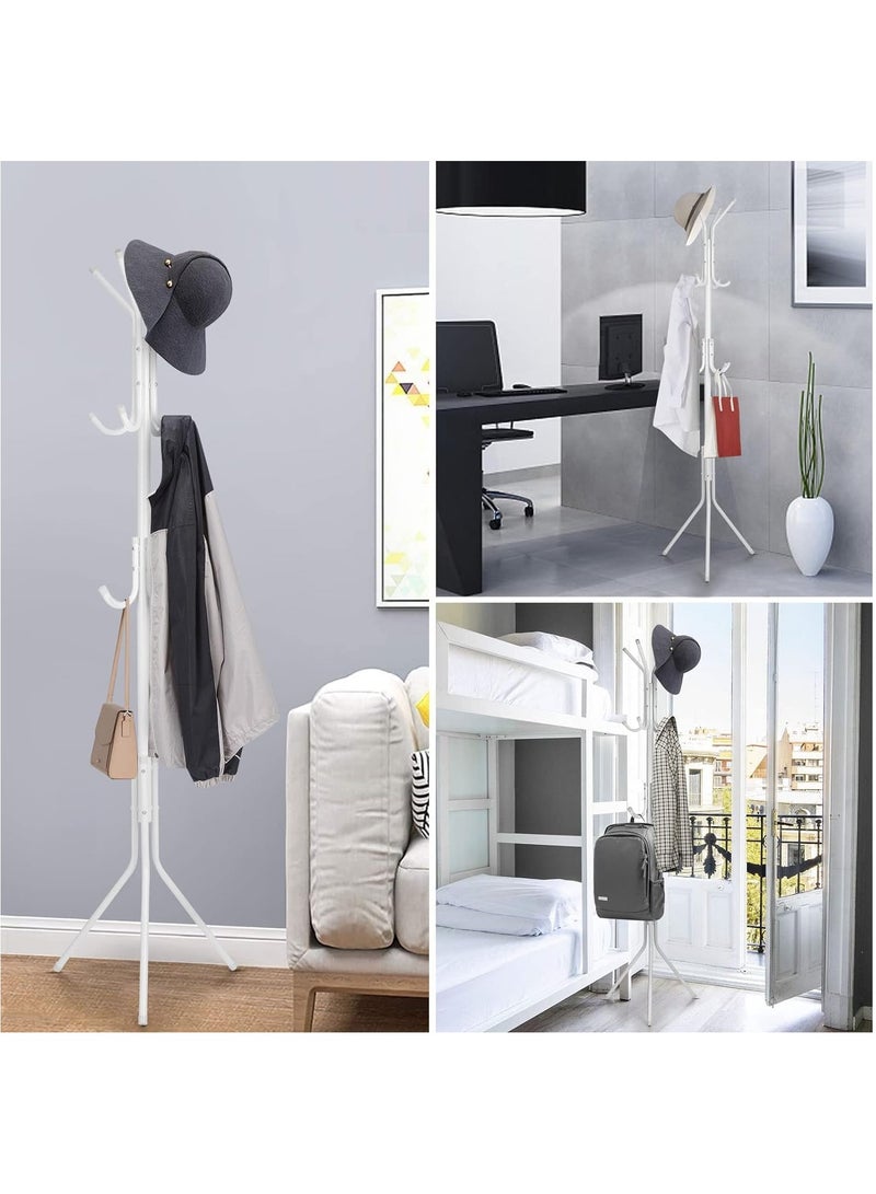Clothes Hanging Stand with 12 hooks Coat Rack for Hat Handbag Scarf Abaya Hijabs Jacket Umbrella Entryway Bedroom Hallway Dormitory Office Cloth Stand Rack, White