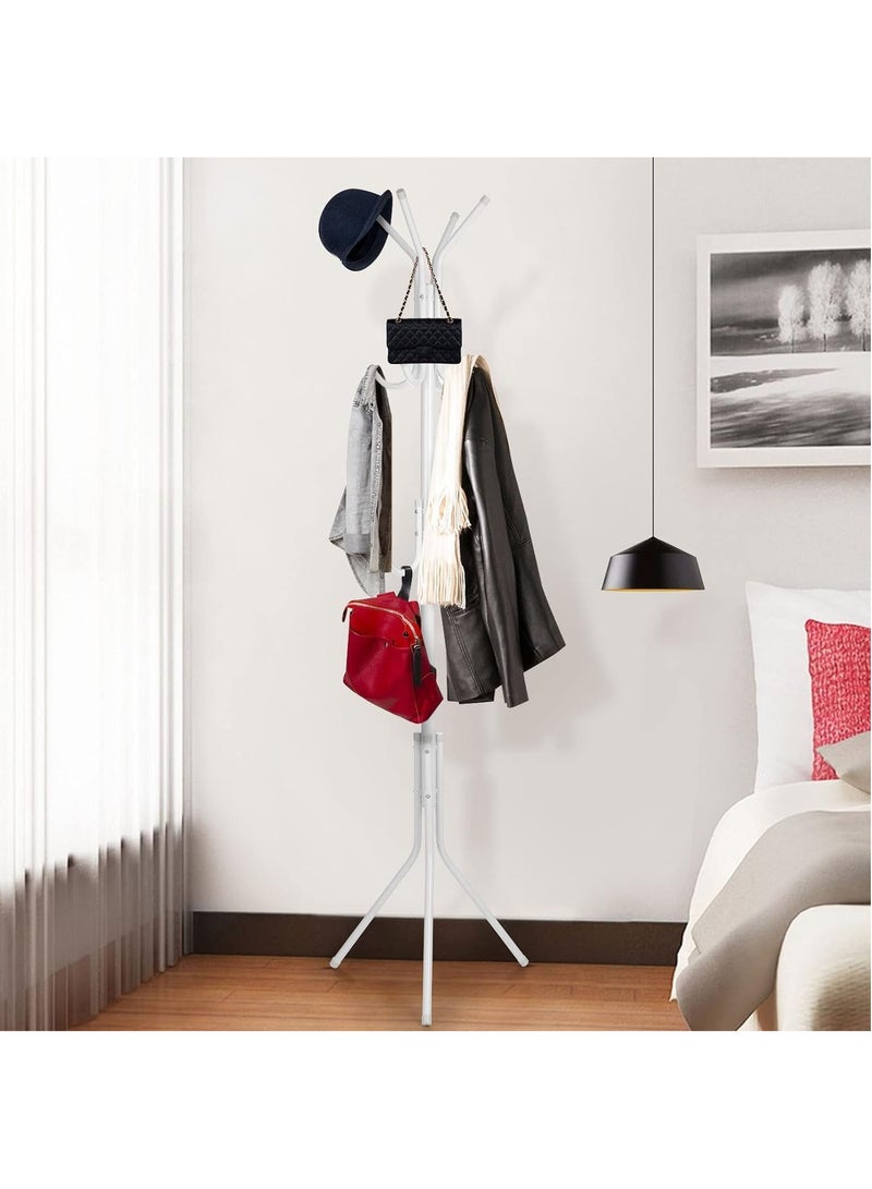 Clothes Hanging Stand with 12 hooks Coat Rack for Hat Handbag Scarf Abaya Hijabs Jacket Umbrella Entryway Bedroom Hallway Dormitory Office Cloth Stand Rack, White