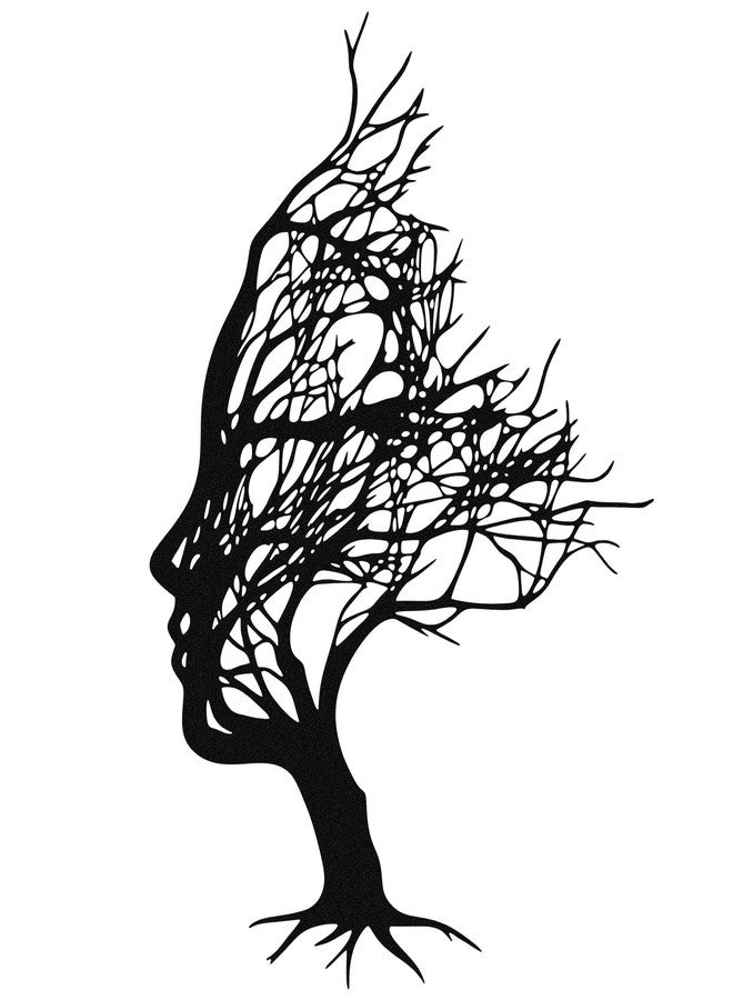 Fiwochic Tree of Life Metal Black Wall Art 11.81 Inch Abstract Woman Face Shape Wall Decor Silhouette Tree Sculpture Home Decoration for Bedroom Living Room Office Room(Face 1) - Image 1