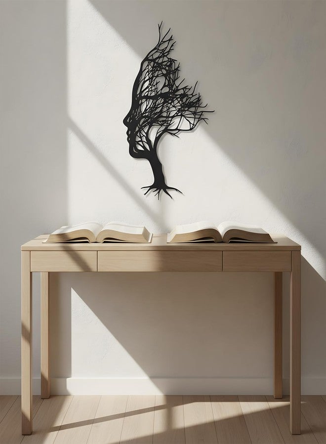 Fiwochic Tree of Life Metal Black Wall Art 11.81 Inch Abstract Woman Face Shape Wall Decor Silhouette Tree Sculpture Home Decoration for Bedroom Living Room Office Room(Face 1) - Image 4