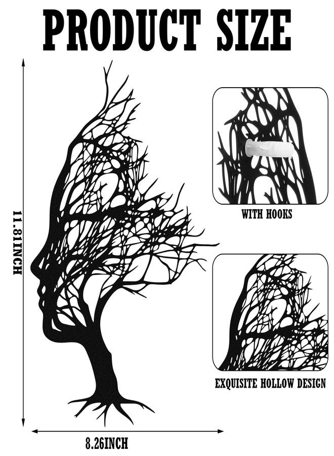 Fiwochic Tree of Life Metal Black Wall Art 11.81 Inch Abstract Woman Face Shape Wall Decor Silhouette Tree Sculpture Home Decoration for Bedroom Living Room Office Room(Face 1) - Image 2
