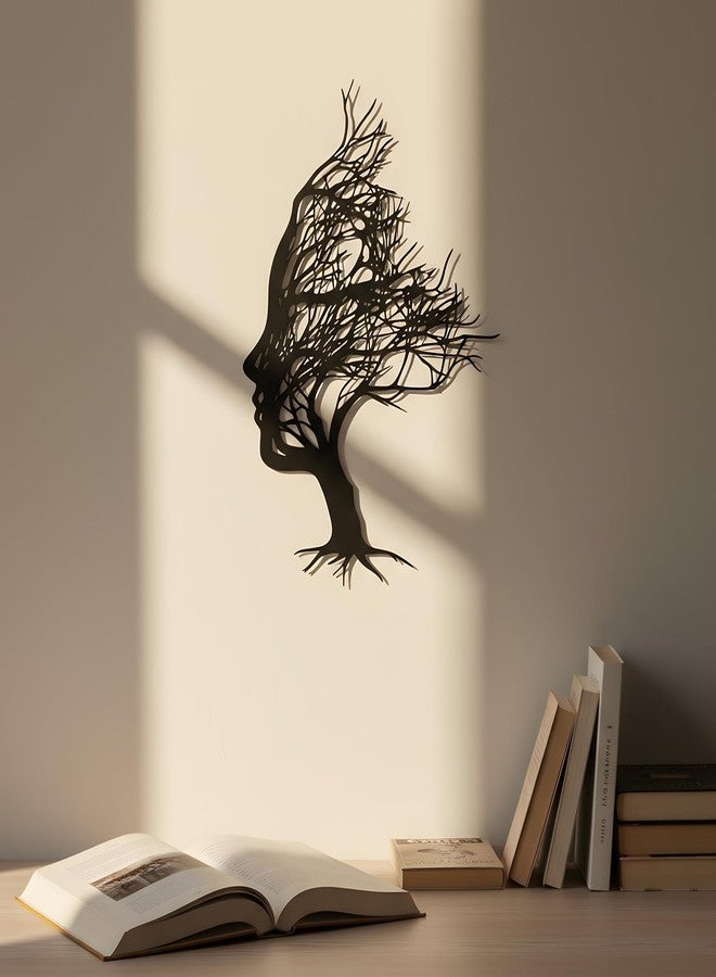 Fiwochic Tree of Life Metal Black Wall Art 11.81 Inch Abstract Woman Face Shape Wall Decor Silhouette Tree Sculpture Home Decoration for Bedroom Living Room Office Room(Face 1) - Image 3
