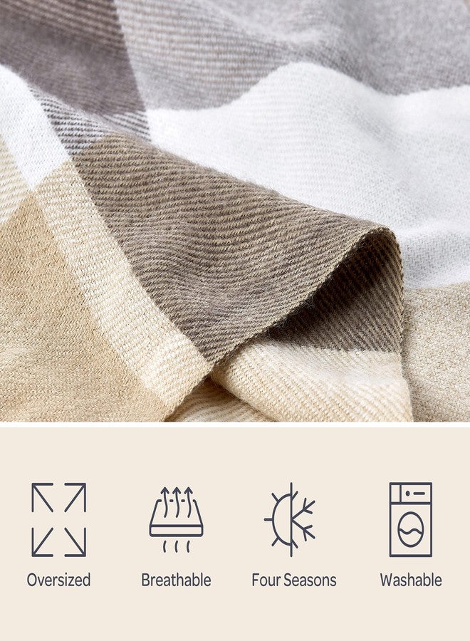 Lavish Home بطانية لافيش هوم الناعمة - كبيرة الحجم، مظهر عتيق، ونسج أكريليك يشبه الكشمير لراحة قابلة للتنفس (رمادي/بني مزخرف) - Image 5