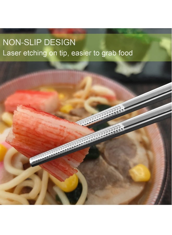 5 Pairs of Reusable Stainless Steel Chopsticks Set - Square Non-Slip Lightweight Dishwasher Safe Gift Set (Silver) - Perfect for Everyday Use and Special Occasions.  - Image 4