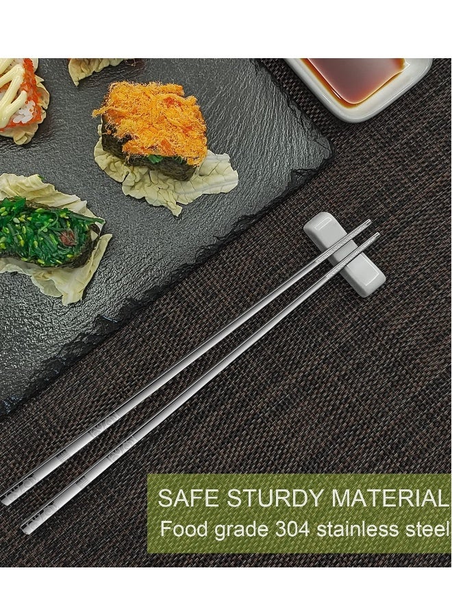 5 Pairs of Reusable Stainless Steel Chopsticks Set - Square Non-Slip Lightweight Dishwasher Safe Gift Set (Silver) - Perfect for Everyday Use and Special Occasions.  - Image 5