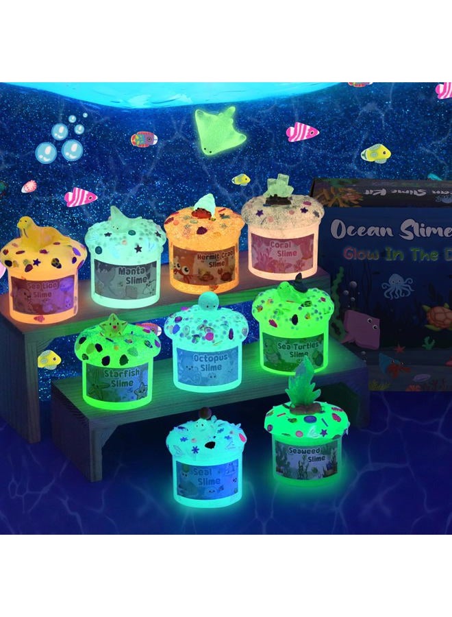 Okaybee Ocean Adventure Glow in the Dark Slime Kit 9 Pack, with Deep Sea Slime Charms, Sensory Experience DIY Rainbow Slime for Kids, Glow Party Favors for Girls & Boys, Birthday Easter - Image 3