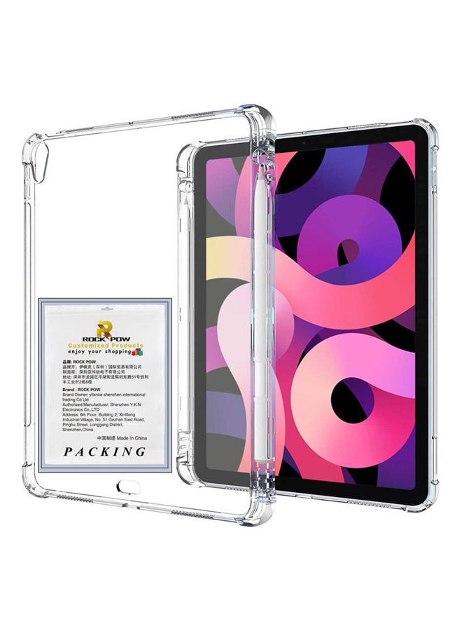 Rock Pow Protective Case Cover For Apple iPad Air4/Air5 10.9 inch (2020/2022) Generation with Pencil Holder, [Support Apple Pencil Charging and Touch ID], Clear Transparent Case with Auto Wake/Sleep B