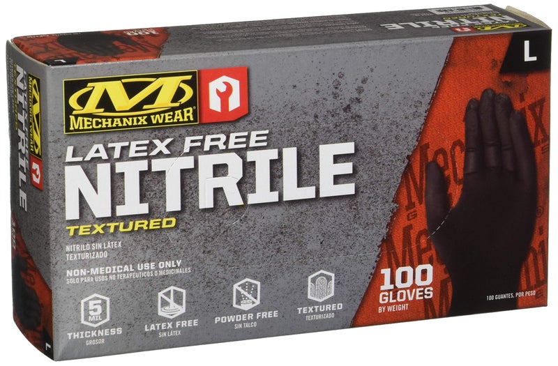 Mechanix Wear D0305010100 Nitrile Disposable Gloves Powder Free Textured 5 Mil Black 100 Pack