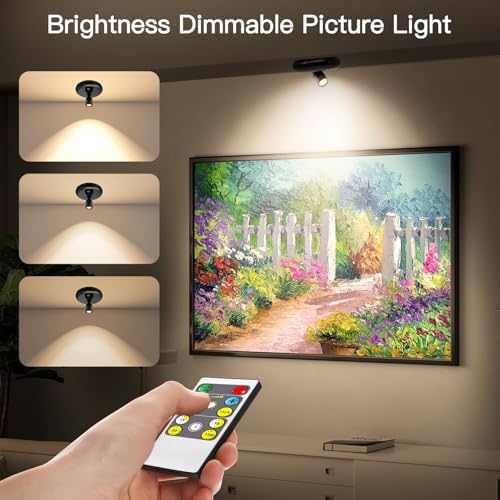 Arixinks Wireless Led Spot light Battery Operated with Remote Up Light for Plants Down Light for Picture on Wall Dimmable Timer Mini Accent SpotLight Painting Light for Trees Frame Dartboard Gallery Cabinet - Image 3