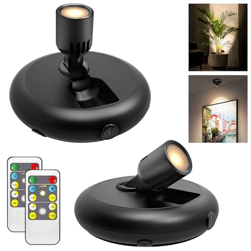 Arixinks Wireless Led Spot light Battery Operated with Remote Up Light for Plants Down Light for Picture on Wall Dimmable Timer Mini Accent SpotLight Painting Light for Trees Frame Dartboard Gallery Cabinet - Image 1