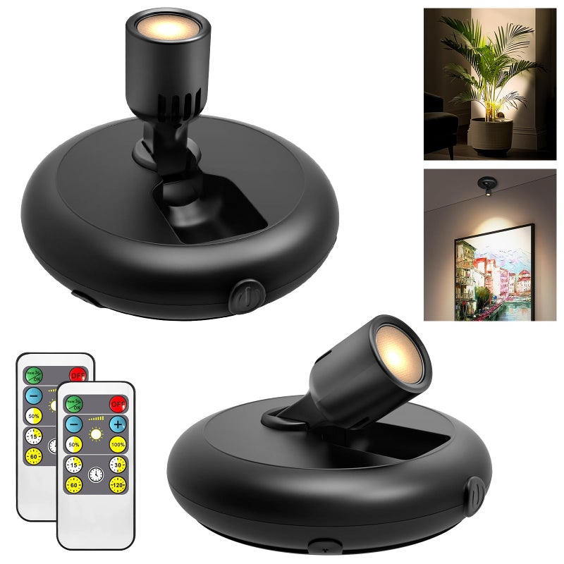 Arixinks Wireless Led Spot light Battery Operated with Remote Up Light for Plants Down Light for Picture on Wall Dimmable Timer Mini Accent SpotLight Painting Light for Trees Frame Dartboard Gallery Cabinet - Image 2