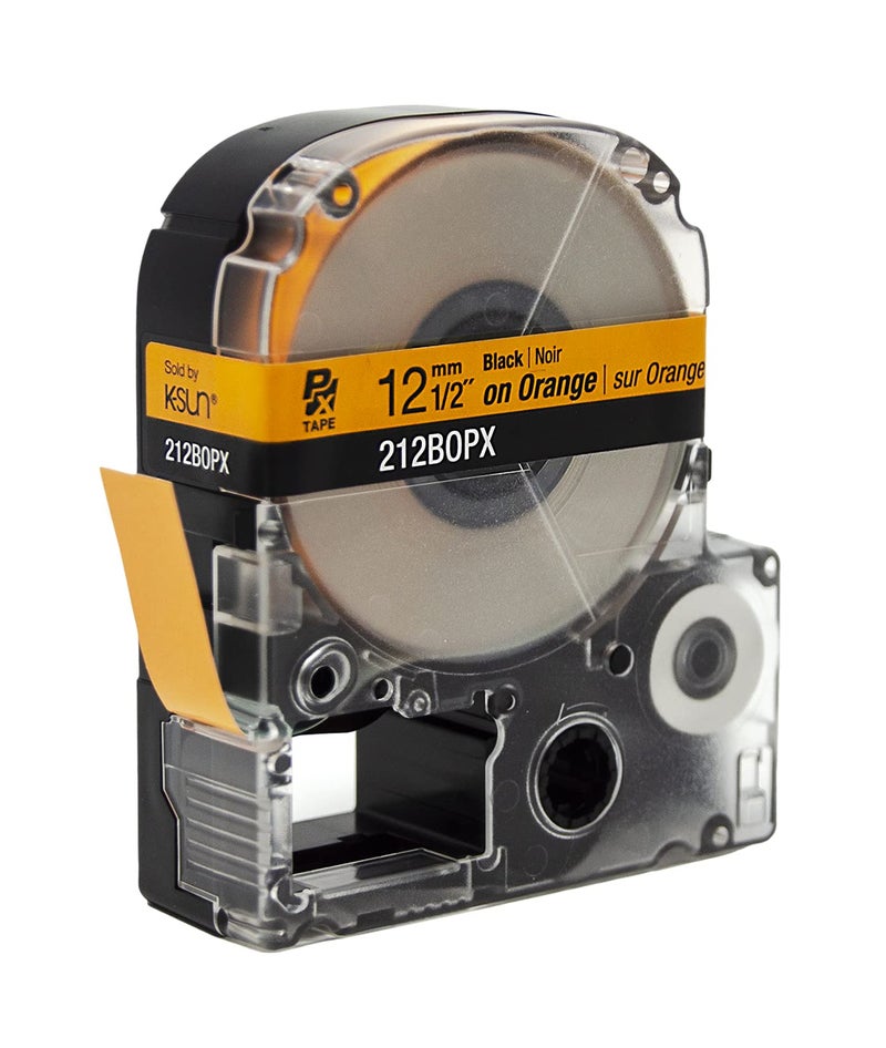 LABELWORKS Epson 212BOPX Genuine PET (Polyester) Tape Cartridge - Black on Orange Label Maker Tape - 1/2" (12MM) Wide, 30' - Image 4