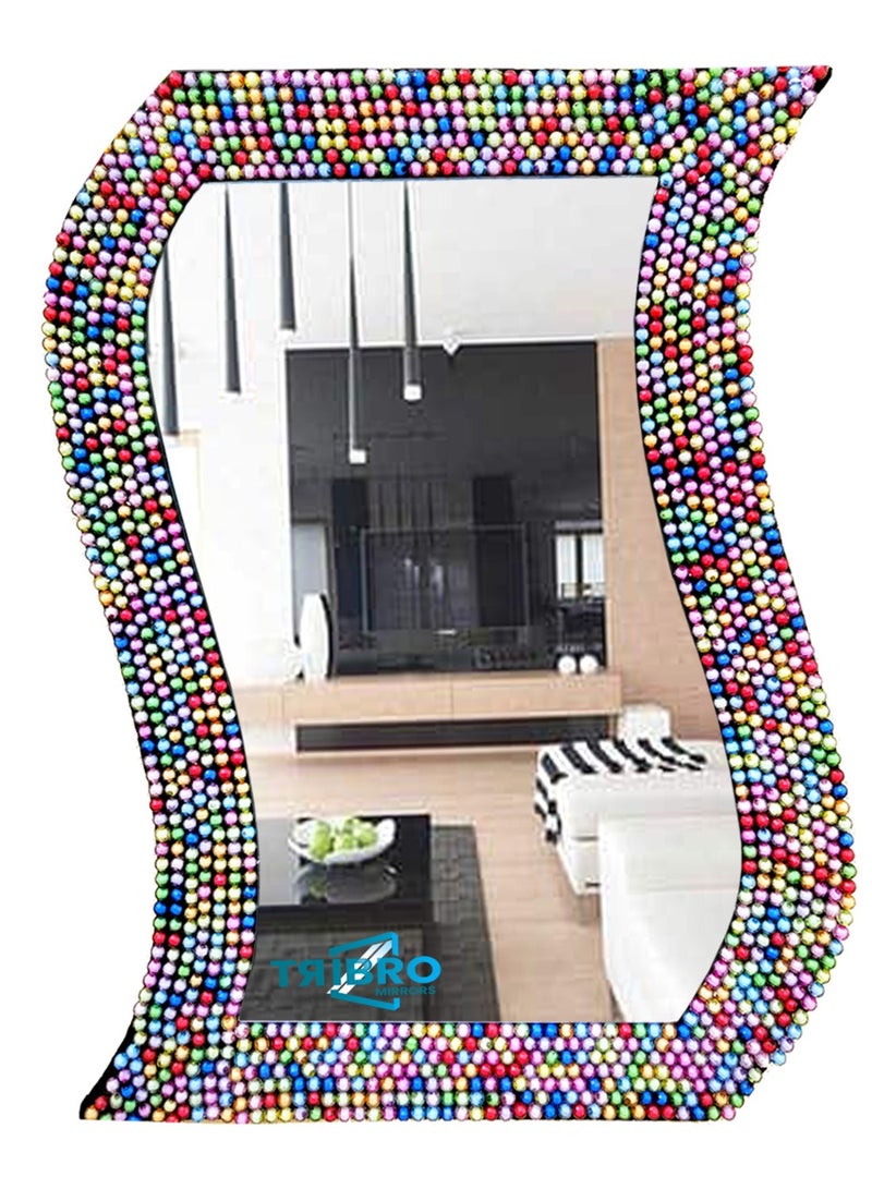 TriBro S-Shape Beautiful Mixed Colour Beads Hadmande Wall Mirror Decorative Wall mirror for Bedroom Livingroom and Hallway Measuring 44.45 x 66.04cmx10mm - Image 1