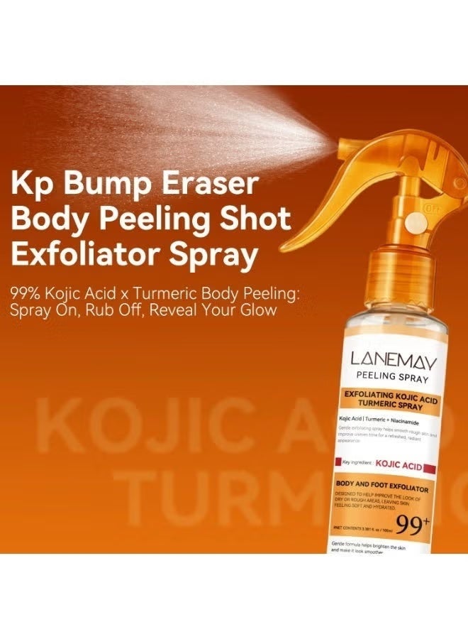 LANEMAY Kojic Acid + Turmeric Exfoliating Peeling Spray – 99% Pure Brightening Body & Foot Treatment with Niacinamide, AHA/PHA, and Vitamin Complex for Smooth, Radiant, Even-Toned Skin - Image 2