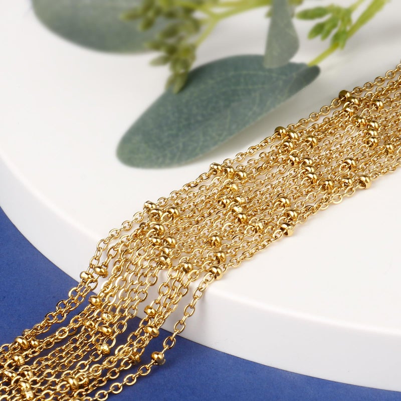 Ucevi [33 FT] 18K Gold PVD Plated Satellite Chain Bulk for Jewelry Making 2mm 304 Stainless Steel Satellite Ball Beaded Cable Link Chains Roll Spool for DIY Jewelry Making Craft - Image 3