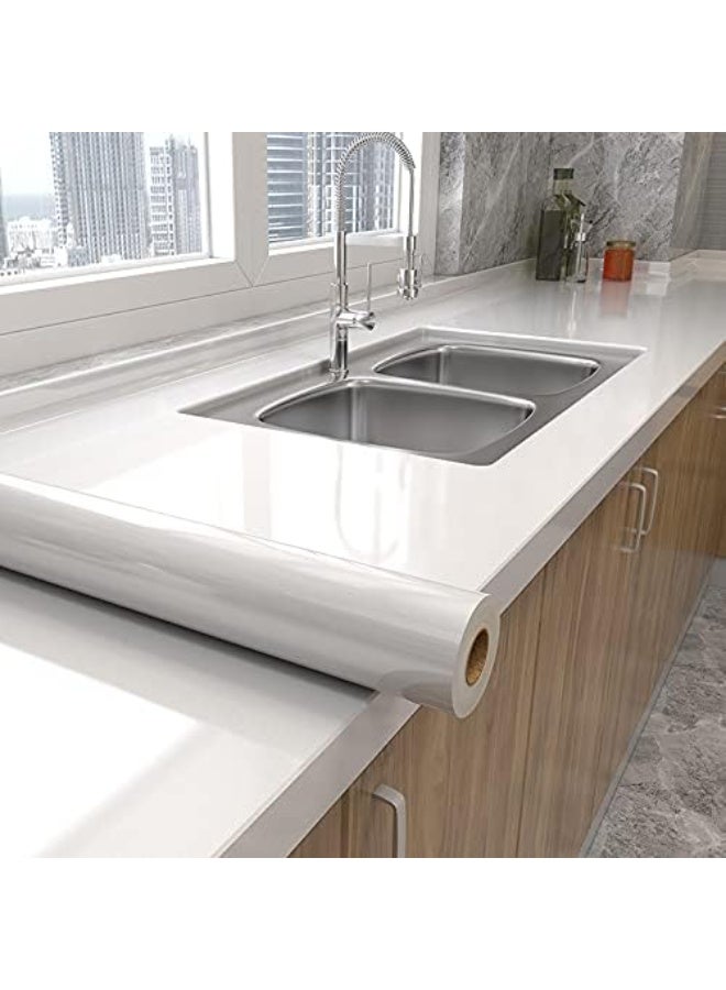 DELGREEN 1 Roll, White Glossy Contact Paper, Self-Adhesive Removable PVC Wallpaper, Peel And Stick Wallpaper, Suitable for Kitchen Bedroom Living Room Countertop Furniture, Decoration Wallpaper 40X500cm - Image 1