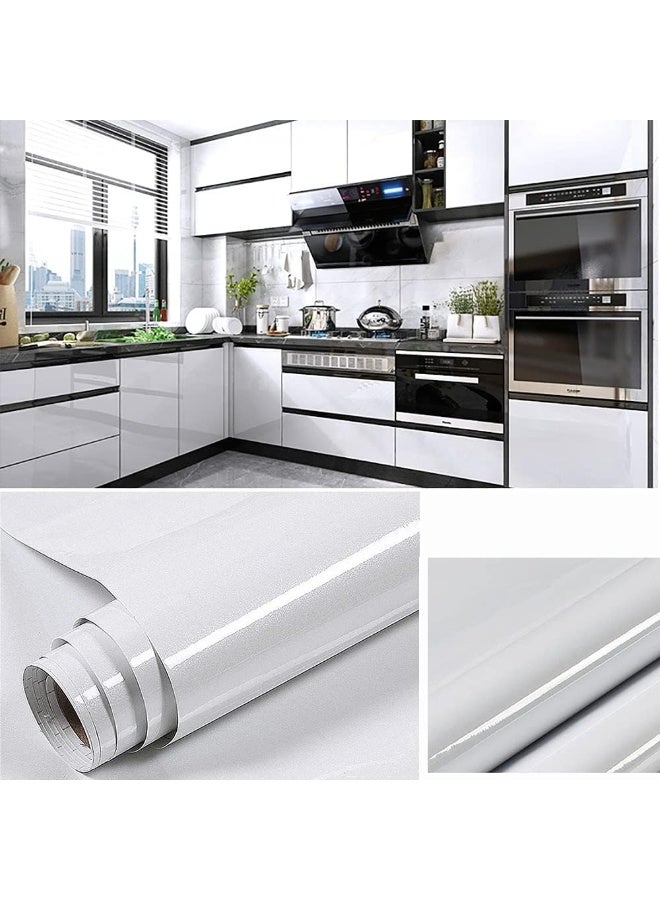DELGREEN 1 Roll, White Glossy Contact Paper, Self-Adhesive Removable PVC Wallpaper, Peel And Stick Wallpaper, Suitable for Kitchen Bedroom Living Room Countertop Furniture, Decoration Wallpaper 40X500cm - Image 3