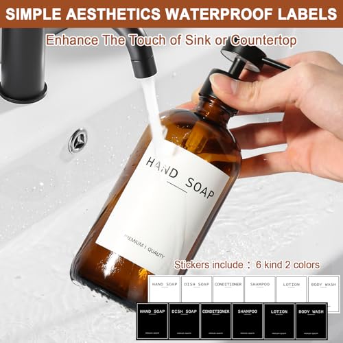 RYTOXILO Amber Glass Soap Dispenser 2 Pack, Hand Soap Dispenser Bathroom with Stainless Steel Pump, 16.9 Fl oz Hand and Dish Soap Dispensers Set Kitchen, Modern Brown Soap Lotion Dispensers Bottle - Image 4
