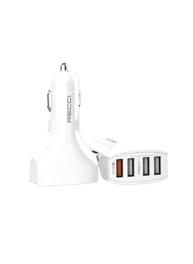 Recci - 4 Port USB Car Charger 2.4A MAX White-RCC-N03 - Image 1