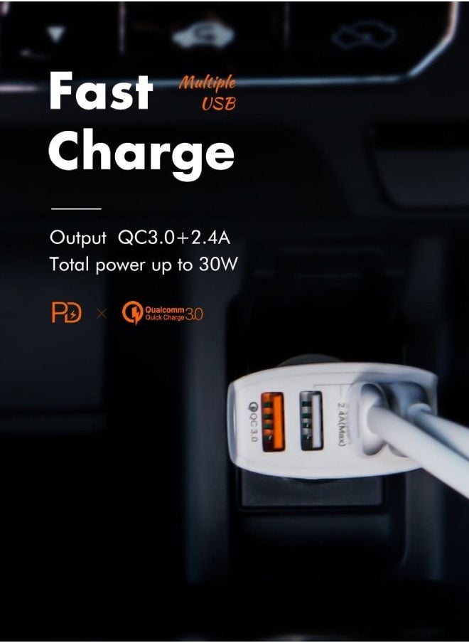 Recci - 4 Port USB Car Charger 2.4A MAX White-RCC-N03 - Image 1
