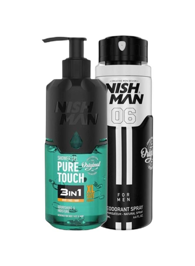 NISHMAN Refreshing Set: Shower Pure Touch T 480 Ml & Nishman, Deodorant, Spray, For Men, No.06 - 200 Ml Bundle - Image 1