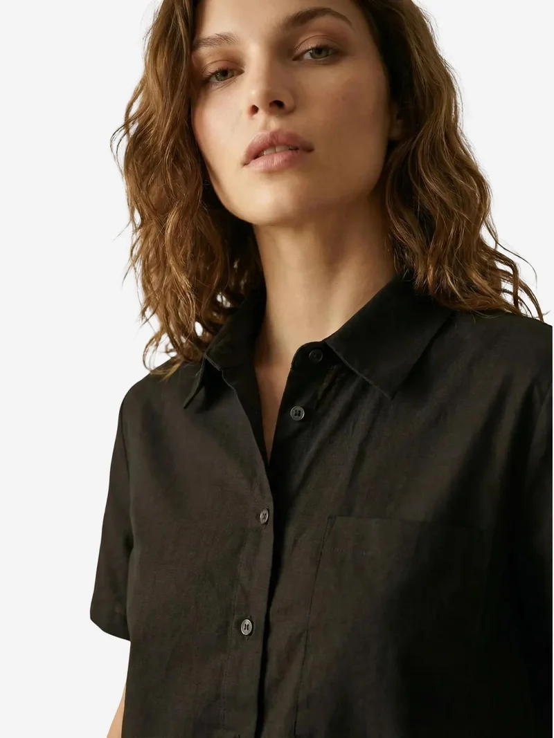 My Fashion Black MY FASHION Button-Up Pocket Crop Shirt for Women | Best Price UAE