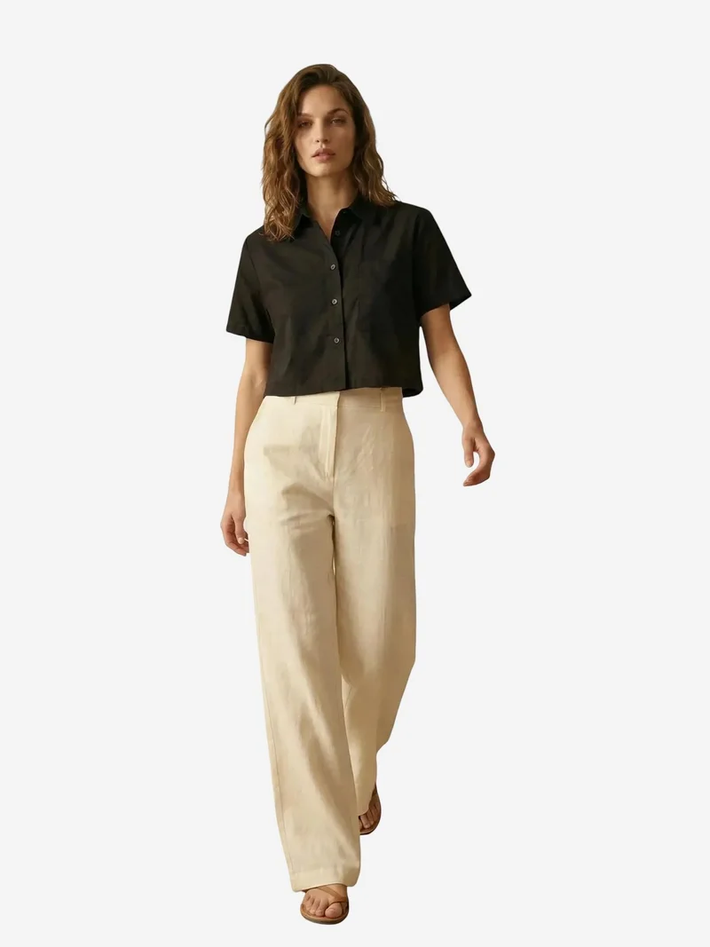 My Fashion Black MY FASHION Button-Up Pocket Crop Shirt for Women | Best Price UAE