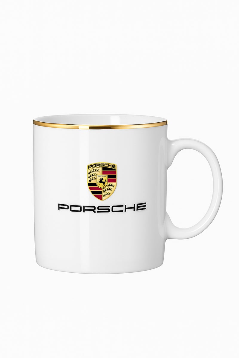 Porsche WAP1070640D Genuine Porsche Crest Ceramic Mug White with Gold Ring 8.5oz.