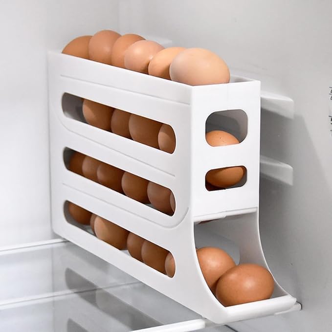 AUTOMATIC EGG DISPENSER BOX 4TIER EGG STORAGE BOX FOR FRIDGE HOLDS UPTO 30 EGGS EGG ROLLING DISPENSER FOR EASY ACCES MULTICOLOUR
