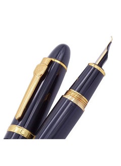 Jinhao 159 Fountain Pen, Fude Pen Bent Nib, Black Lacquer Gold Trim Big Heavy Pen With Pouch And Ink Converter